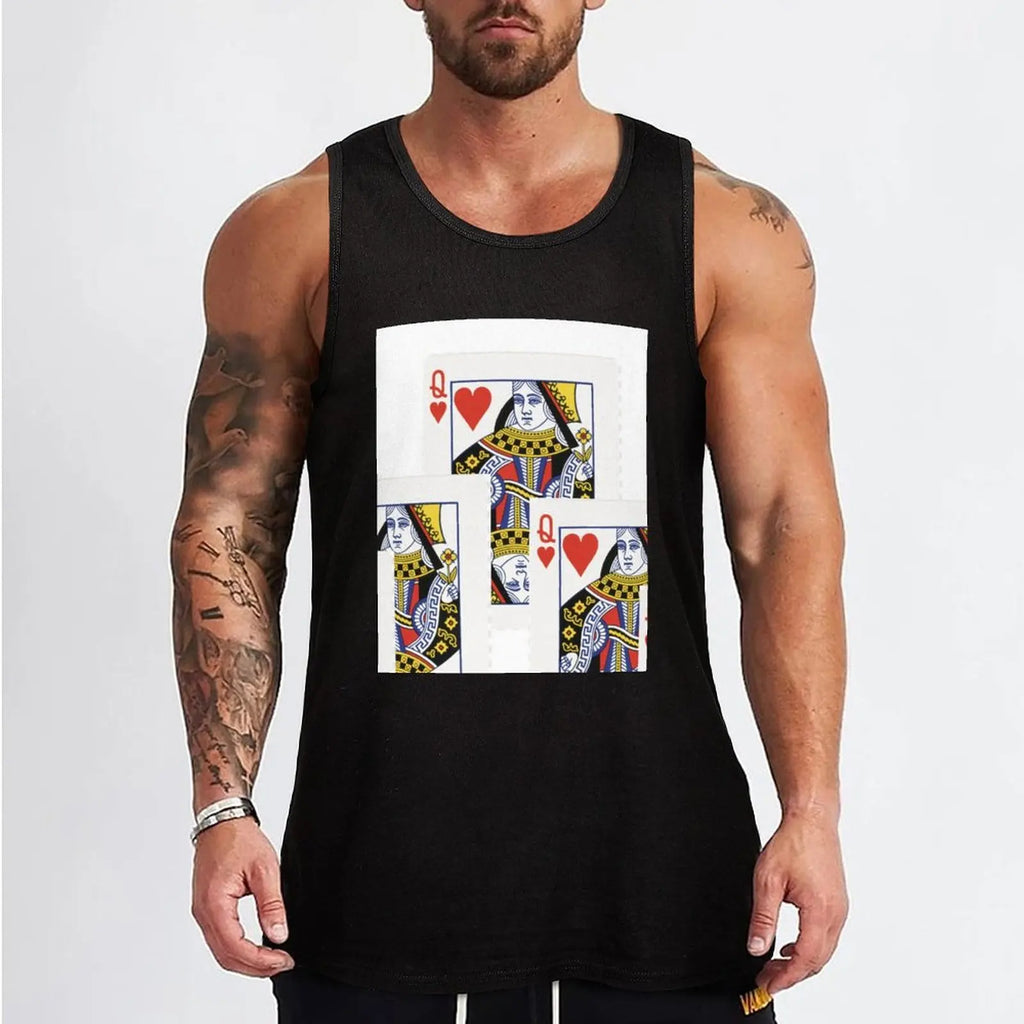 #2 DECORATIVE RED QUEEN OF HEARTS PLAYING CARDS ART, Tank Top Casual Daily Tank Top Lightweight Basic Sleeveless
