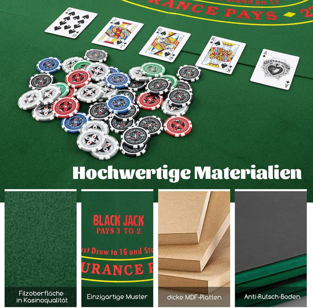 Poker Mat, Texas Holdem, Foldable Poker Table Cover pour 8 Players avec Cup Holders, Poker Rug avec Carry Bag, Green