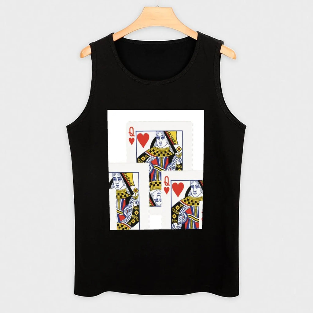 #2 DECORATIVE RED QUEEN OF HEARTS PLAYING CARDS ART, Tank Top Casual Daily Tank Top Lightweight Basic Sleeveless