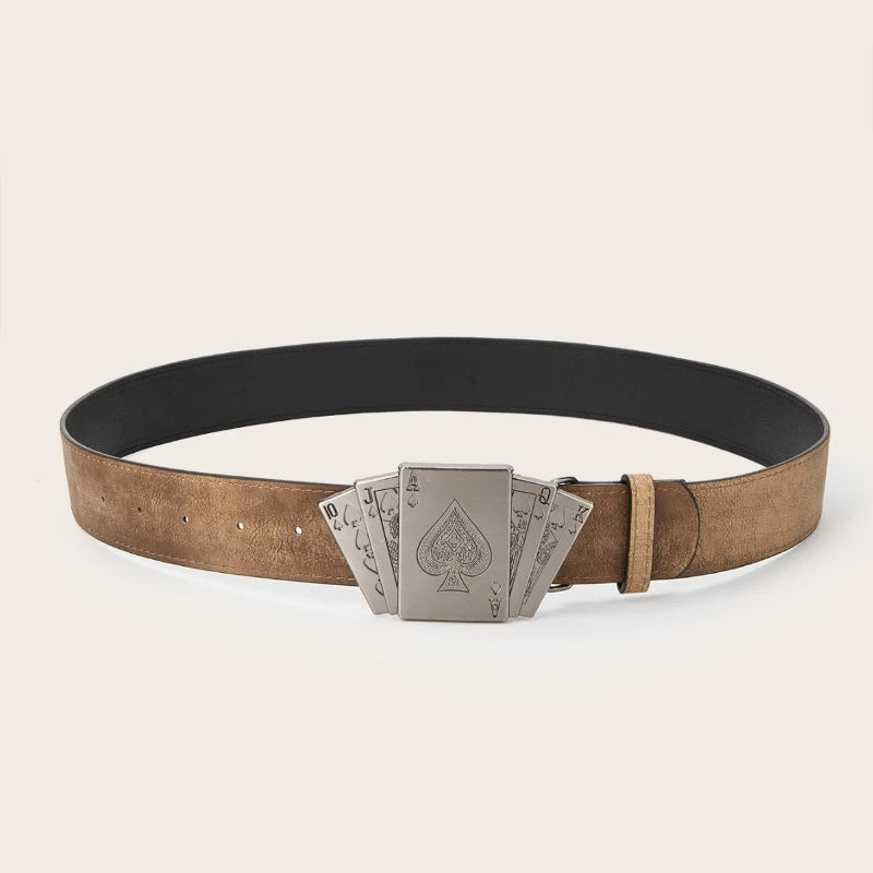 Vintage-style Femme's Faux Leather Ceinture Poker-themed Metal Boucle Ceinture pour Both Homme et Femme Punk-style Jeans Ceinture