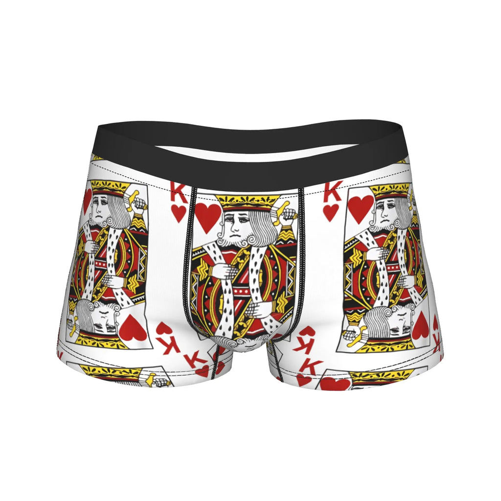 Men Boxer Briefs Shorts pants Panties King Of Hearts Blackjack Cards Poker 21 K Breathable Underwear Male Humor Plus Size Underpants