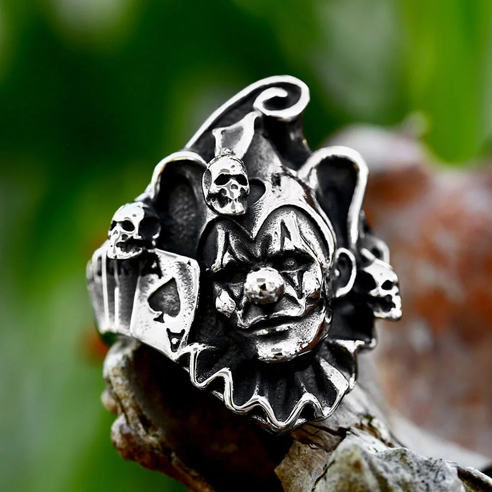Punk Fashion 316L Stainless Steel Joker Skull Ring Hip Hop Biker Poker Card Rings For Men Boys Party Jewelry Gifts Dropshipping