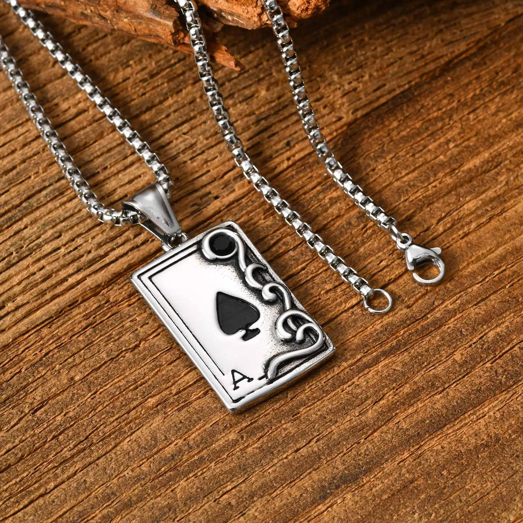 Retro Stainless Steel Poker Spades 'A' Pendant Necklace For Women Men Fashion Jewelry Classic Party Gaming Theme