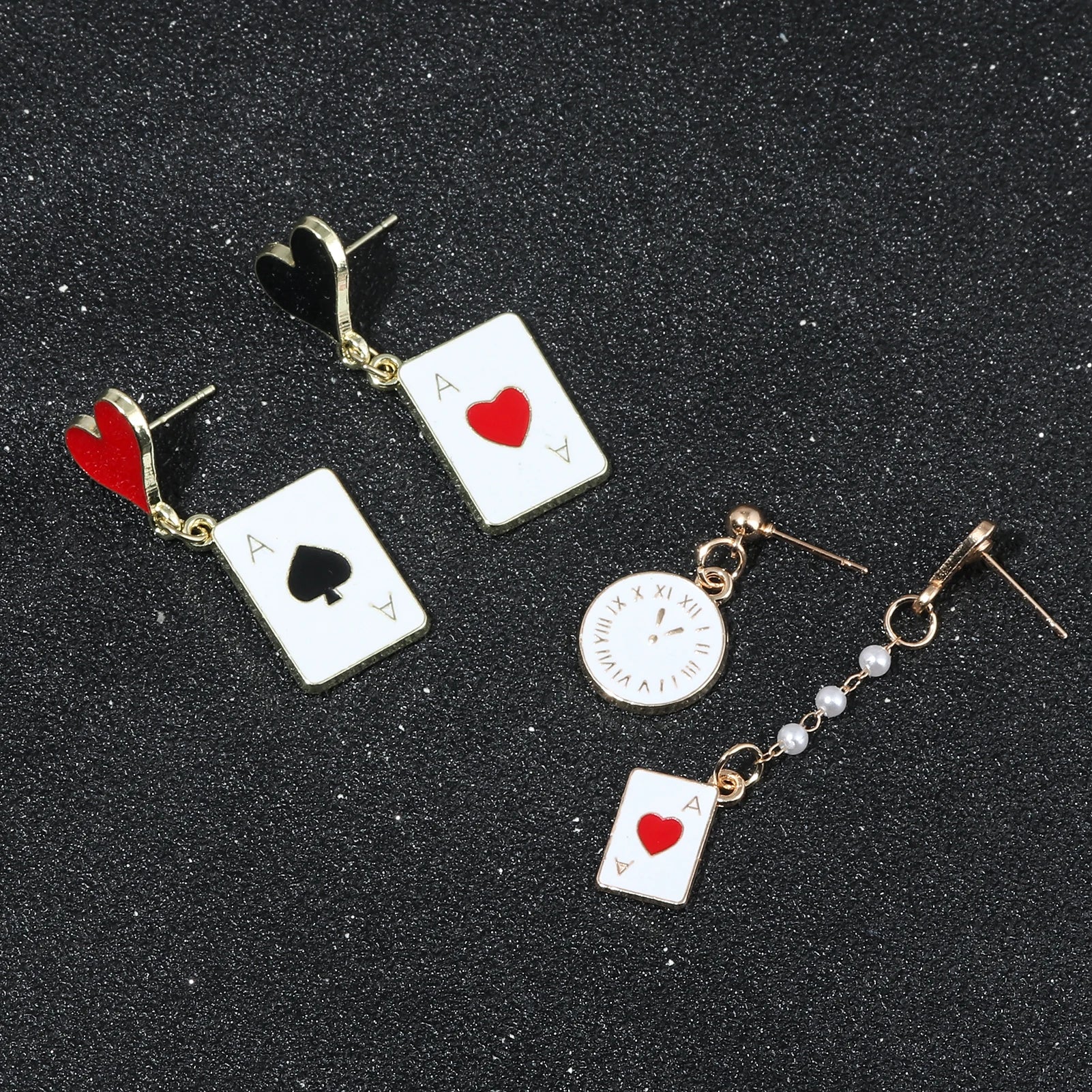 Alice In Wonderland Playing Card Earrings Women Funny Clock Poker Card Drop Earrings Hearts And Spades Playing Cards Earrings