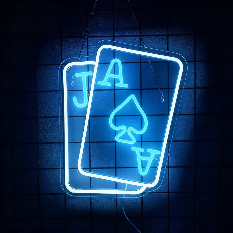 Playing Cards Neon Sign for Wall Decor,Poker Teens LED Neon USB Light Sign for Bedroom Casino Bar Play Room Birthday Party Decor