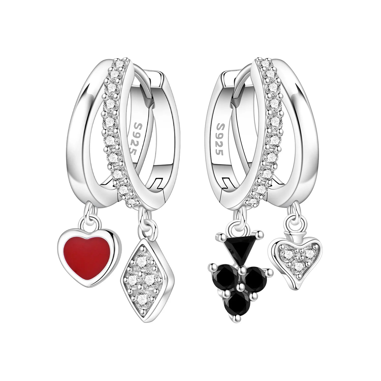 Hot Sale 925 Sterling Silver Hoop Earrings, Creative Playing Card Design High Quality Fashion Party Daily Women Jewelry Gifts