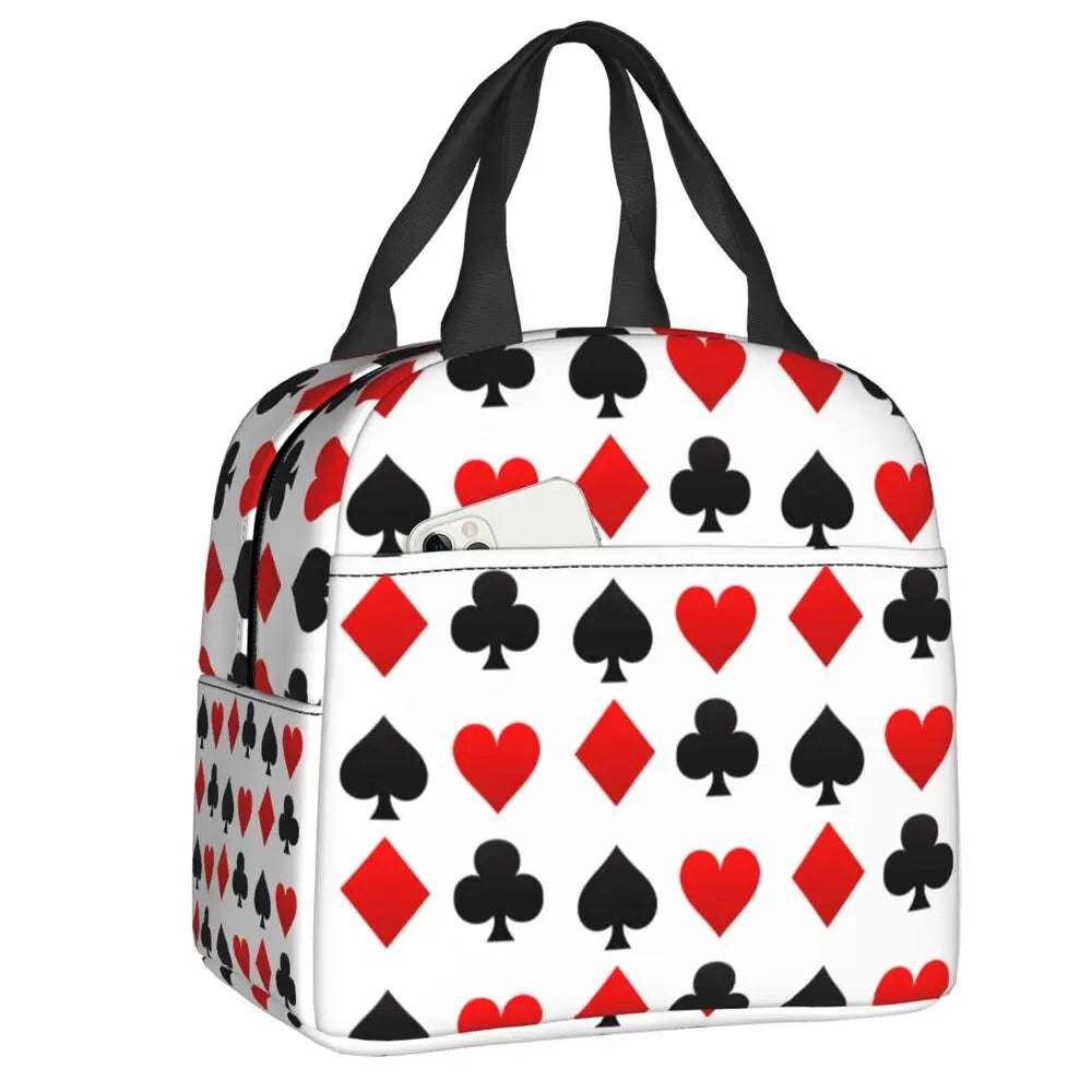Poker Four Suits Portable Lunch Box Étanche Card Game Players Cooler Thermal Food Insulated Lunch Bag School Children Student