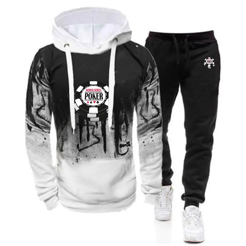 Men's 2026 Spring And Autumn World Series of Poker Logo Print High Street Popular Outdoor Sports Hoodies Pants Suits