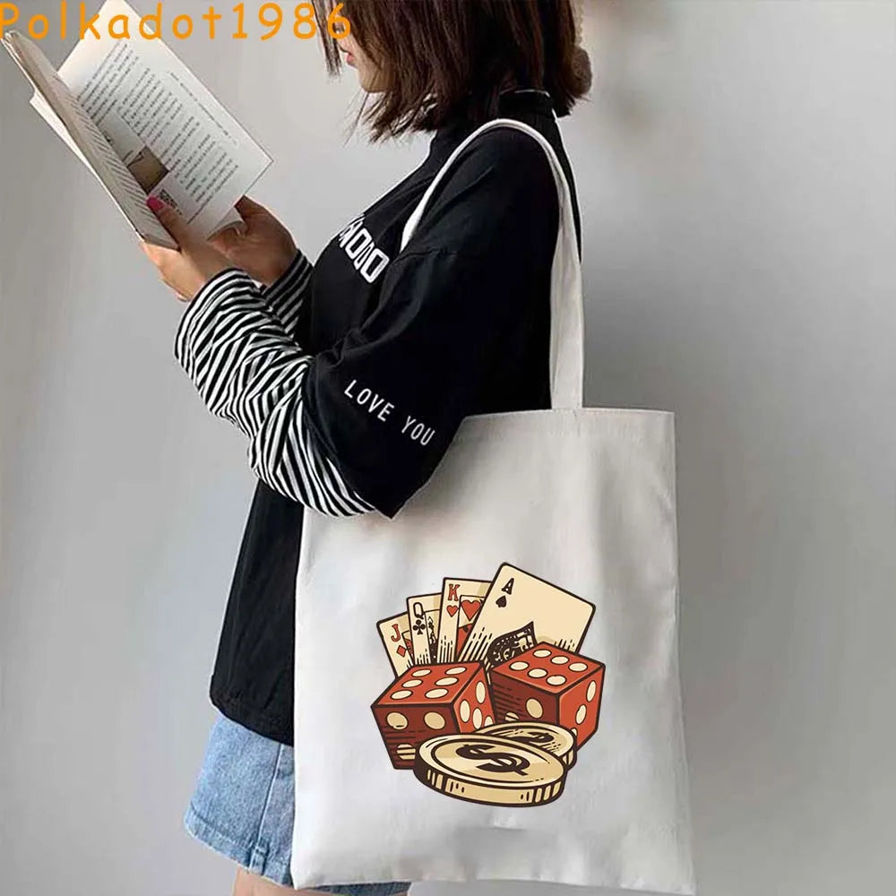 Funny Poker Cartes à Jouer Cute King Queen Jack of Cœur Crowned Toile Tote Sac Pouch Shopper Shoulder Shopping Cotton Sac à Mains