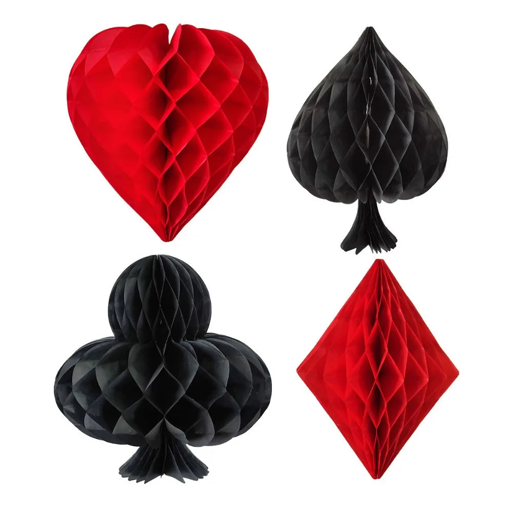 4pcs/Set Honeycomb Home Hanging Ornament Party Dangling Playing Card Casino Themed Pendant Paper DIY Crafts Photography Prop