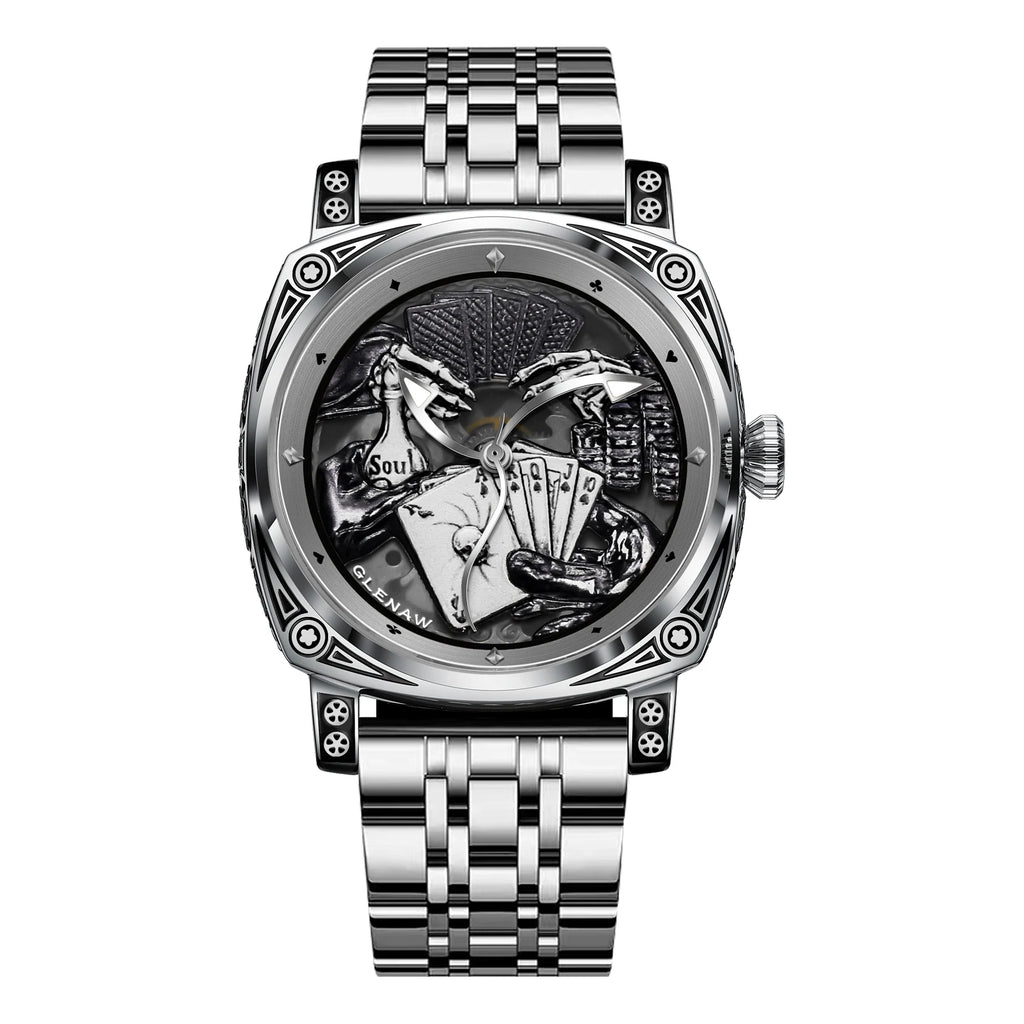 Glenaw Poker Series Top Brand Luxury Fashion Personalized Fully Automatic Mechanical Gold Watch Men's Waterproof Watch