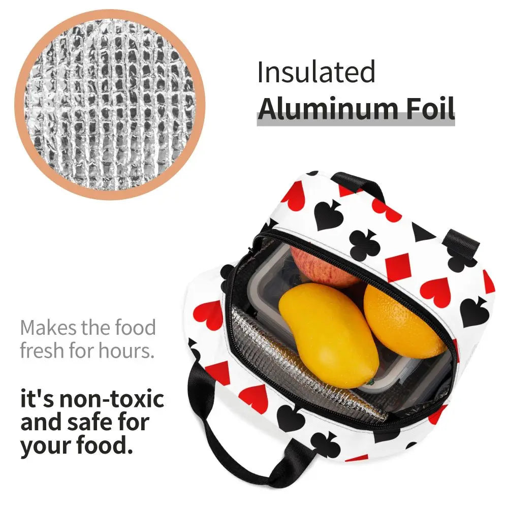 Poker Four Suits Portable Lunch Box Étanche Card Game Players Cooler Thermal Food Insulated Lunch Bag School Children Student