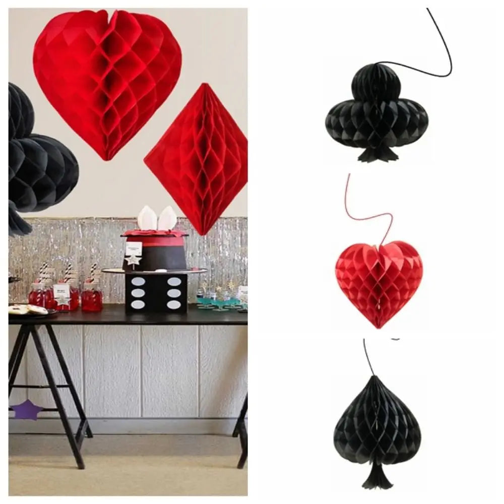 4pcs/Set Honeycomb Home Hanging Ornament Party Dangling Playing Card Casino Themed Pendant Paper DIY Crafts Photography Prop