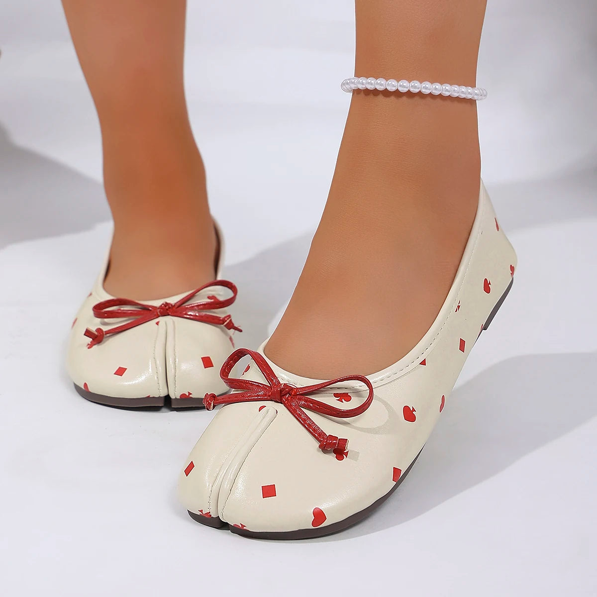 Fashion Split Toe Tabi Flats Women Cute Poker Heart Print Ballet ballerine balerine