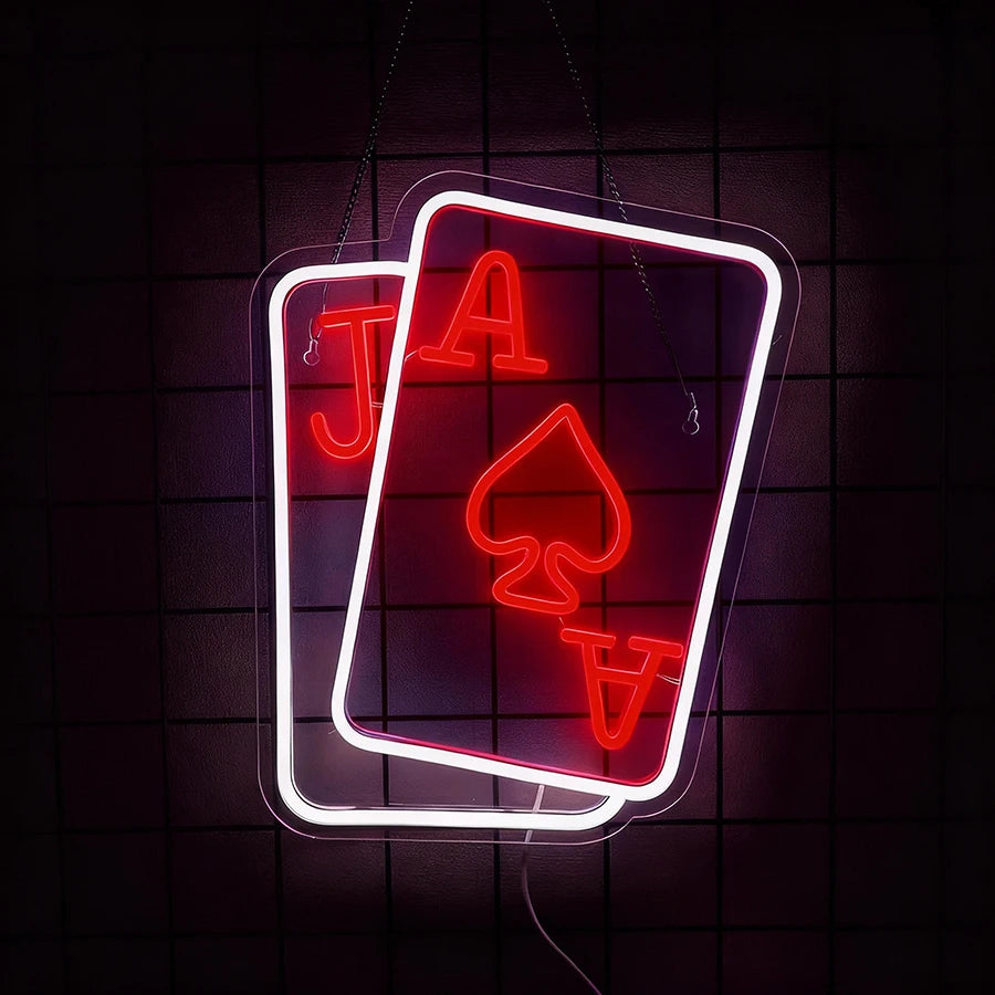 Playing Cards Neon Sign for Wall Decor,Poker Teens LED Neon USB Light Sign for Bedroom Casino Bar Play Room Birthday Party Decor
