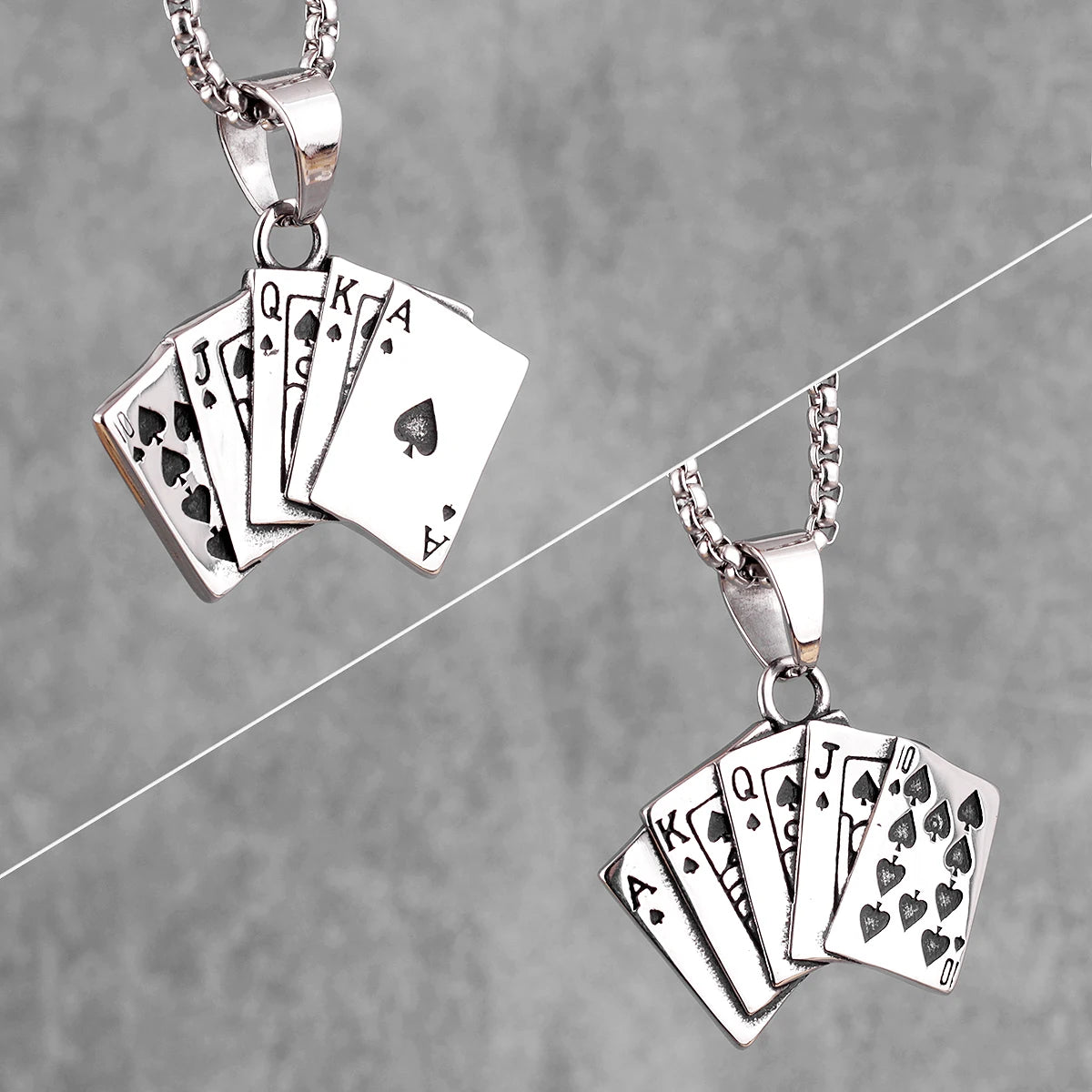 Flush Poker Gambling Long Men Necklaces Pendants Chain Punk for Boyfriend Male Stainless Steel Jewelry Creativity Gift Wholesale