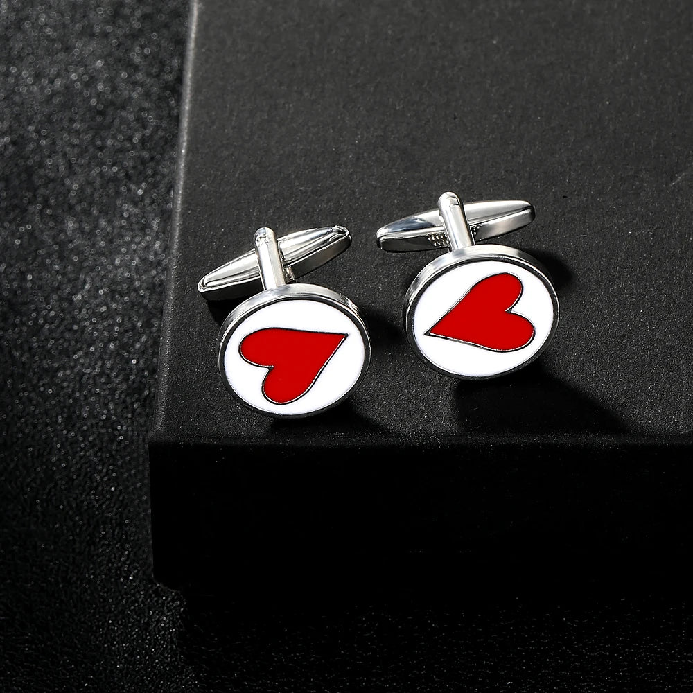 Classic Poker Spade Heart Diamond Club Design Mens Cufflinks Playing Card Chip Pattern Sleeve Button