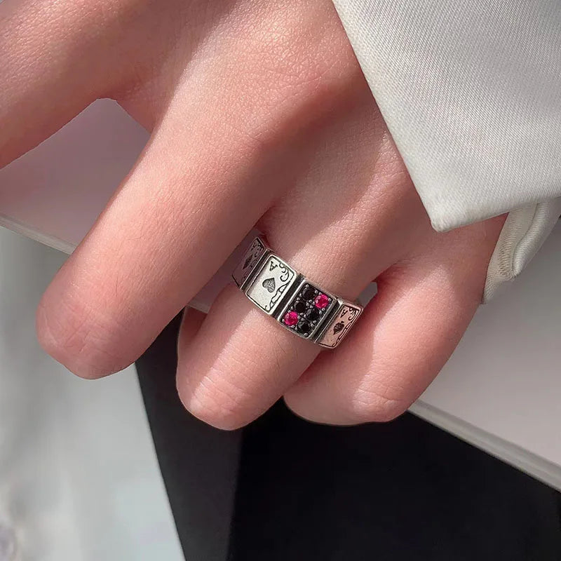 Fashionable and Trendy Creative Rings Playing Cardsvintage Zircon Rings for Men and Women Fashionable Jewelry Party Gifts