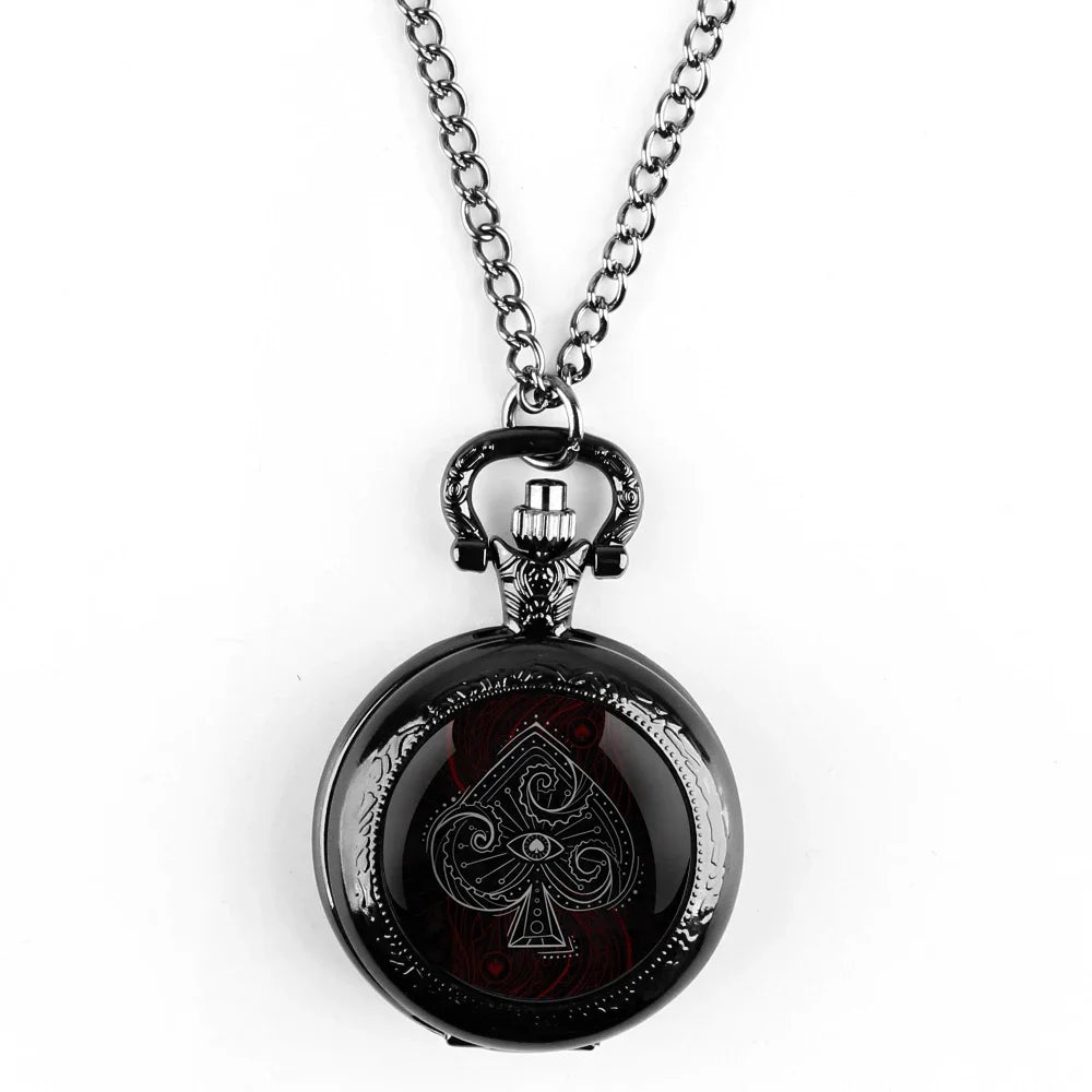 Poker Glass Dome Pocket Watch Arabic Numeral Dial Vintage Men Women Necklace Pendant Creative Clock Gift Reloj De Bolsillo