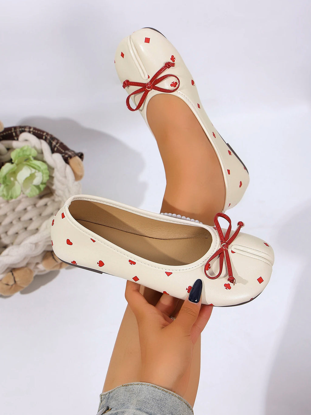 Fashion Split Toe Tabi Flats Women Cute Poker Heart Print Ballet ballerine balerine