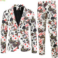 2026 New Thin Mens Suit Two-Piece, Poker Pattern Printed Decorative Jacket With Trousers, Fashion Casual Men Sets