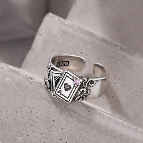 Bague Poker Argent Femme — Vintage As de Pique Cadeau Saint-Valentin | Bijou Poker