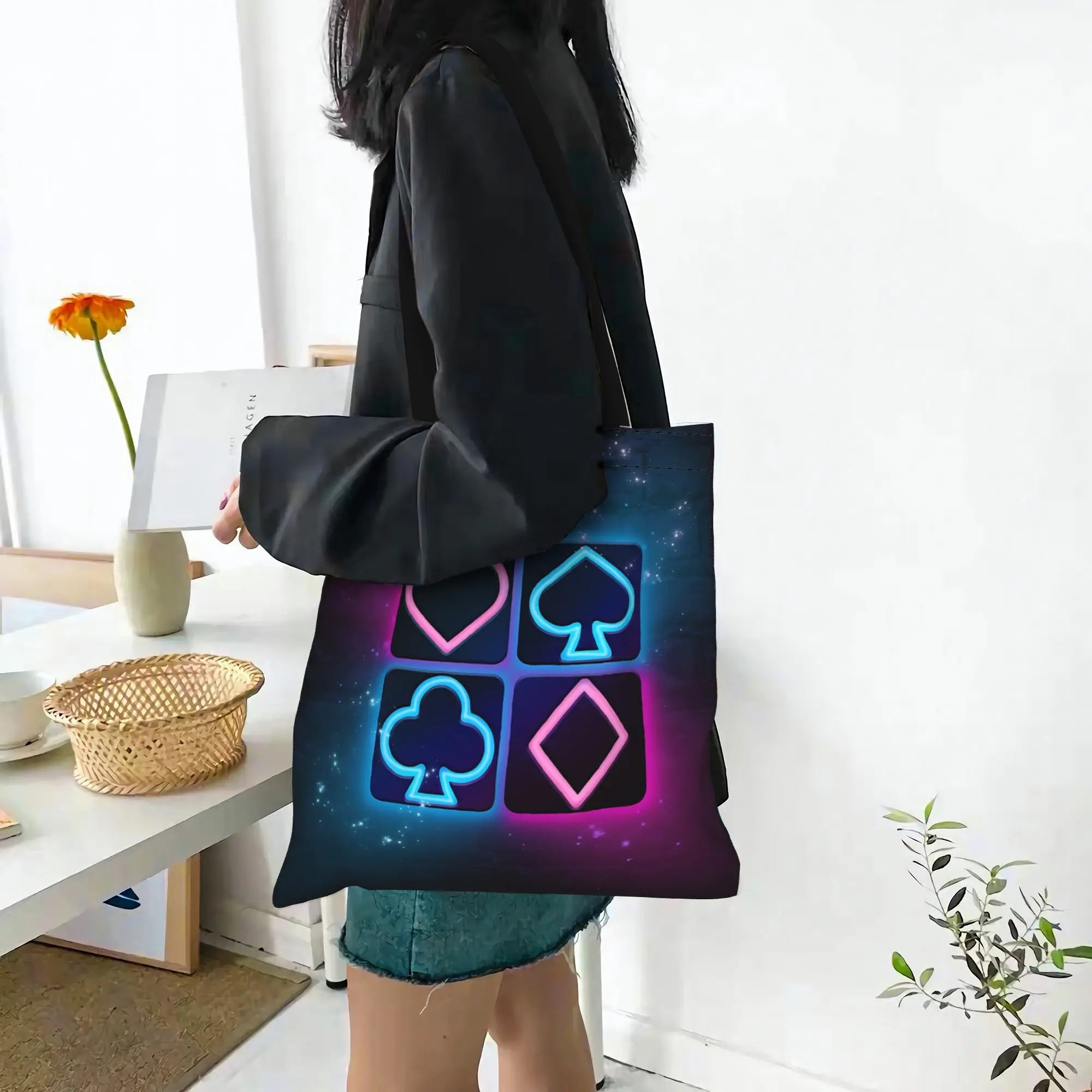 Fashionable Tote Bag - Grand Format Cartes à Jouer Style Toile Sac Foldable Chic Cadeaux