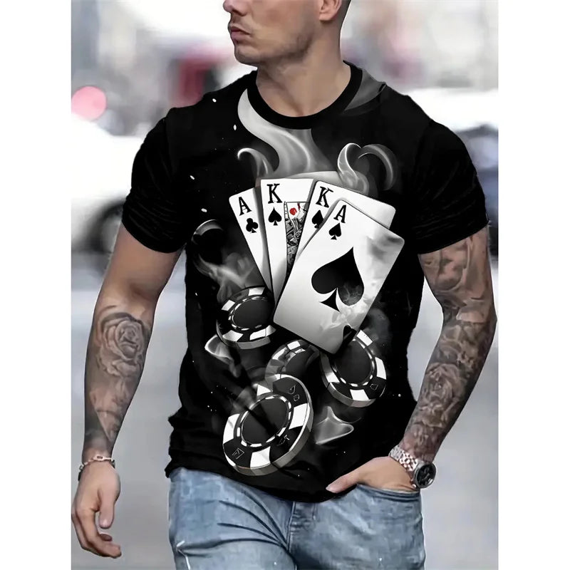 Playing Card Pattern T-Shirt For Men Poker 3D Printed Short Sleeve Summer Fashion Casual Tees Streetwear Loose O-Neck T Shirts