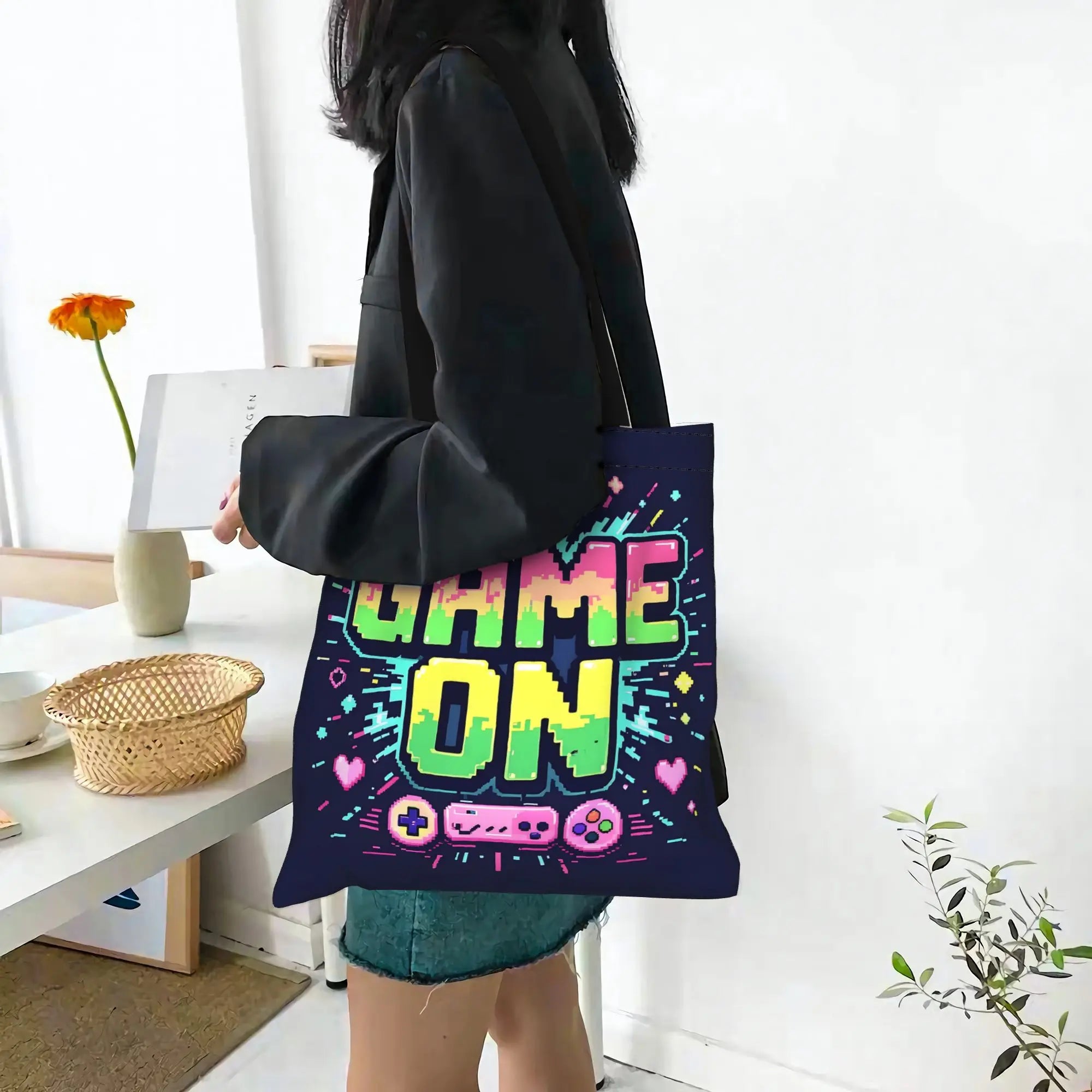 Fashionable Tote Bag - Grand Format Cartes à Jouer Style Toile Sac Foldable Chic Cadeaux