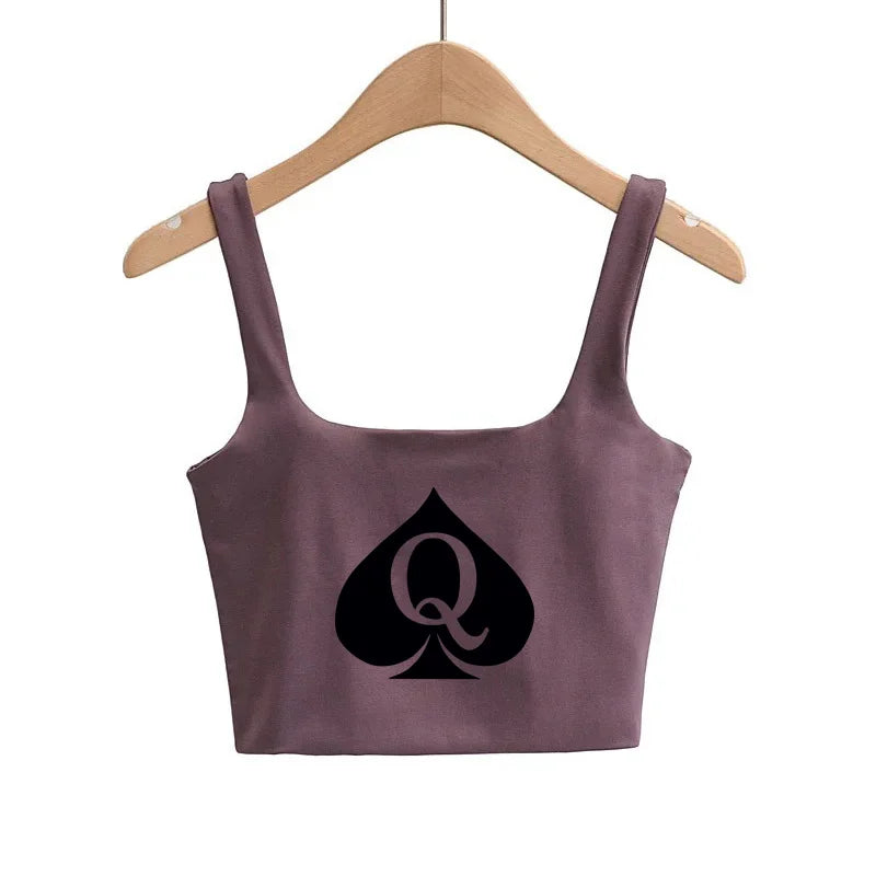 Reine de piques Crop Tops mignon Slim Top Camis Sleeveless Hot Clothing pour femme Double femme bon Quality Female Tops blanc Top