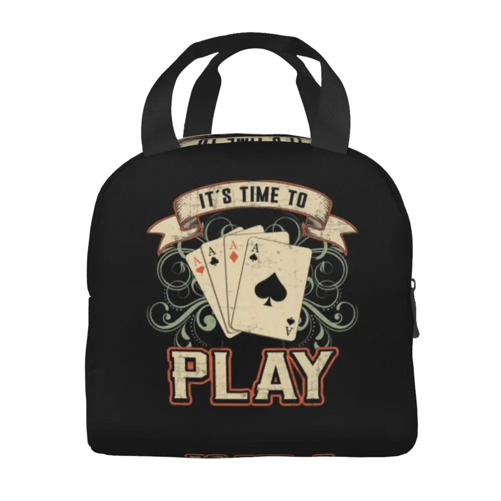 Poker Four Suits Portable Lunch Box Étanche Card Game Players Cooler Thermal Food Insulated Lunch Bag School Children Student