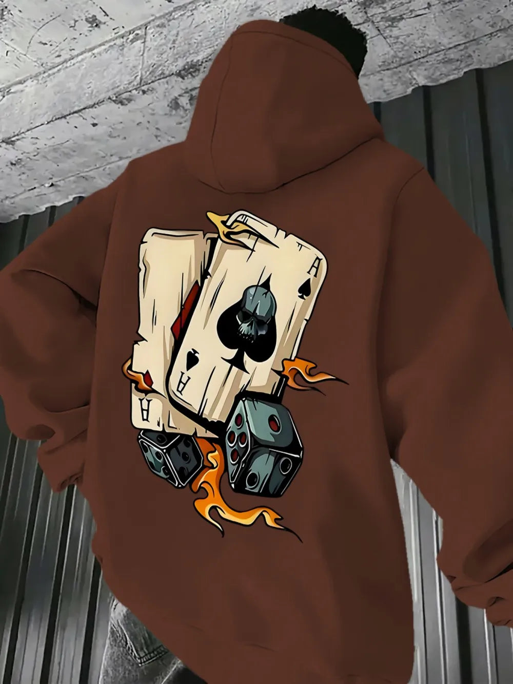 European and American men's new autumn fashion poker dice print comfortable and soft hooded sweatshirt outdoor street top