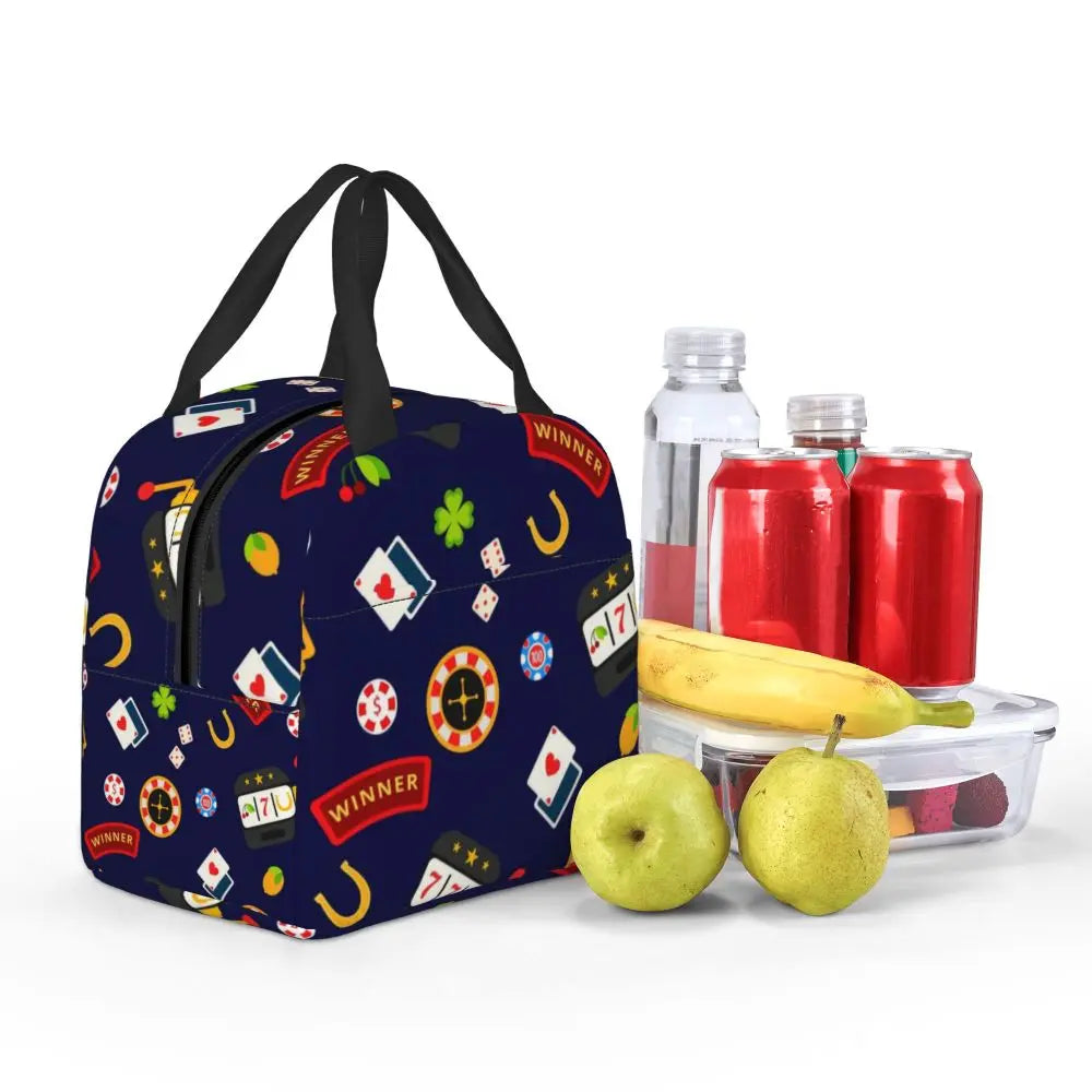 Poker Four Suits Portable Lunch Box Étanche Card Game Players Cooler Thermal Food Insulated Lunch Bag School Children Student