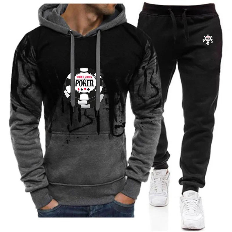 Men's 2026 Spring And Autumn World Series of Poker Logo Print High Street Popular Outdoor Sports Hoodies Pants Suits