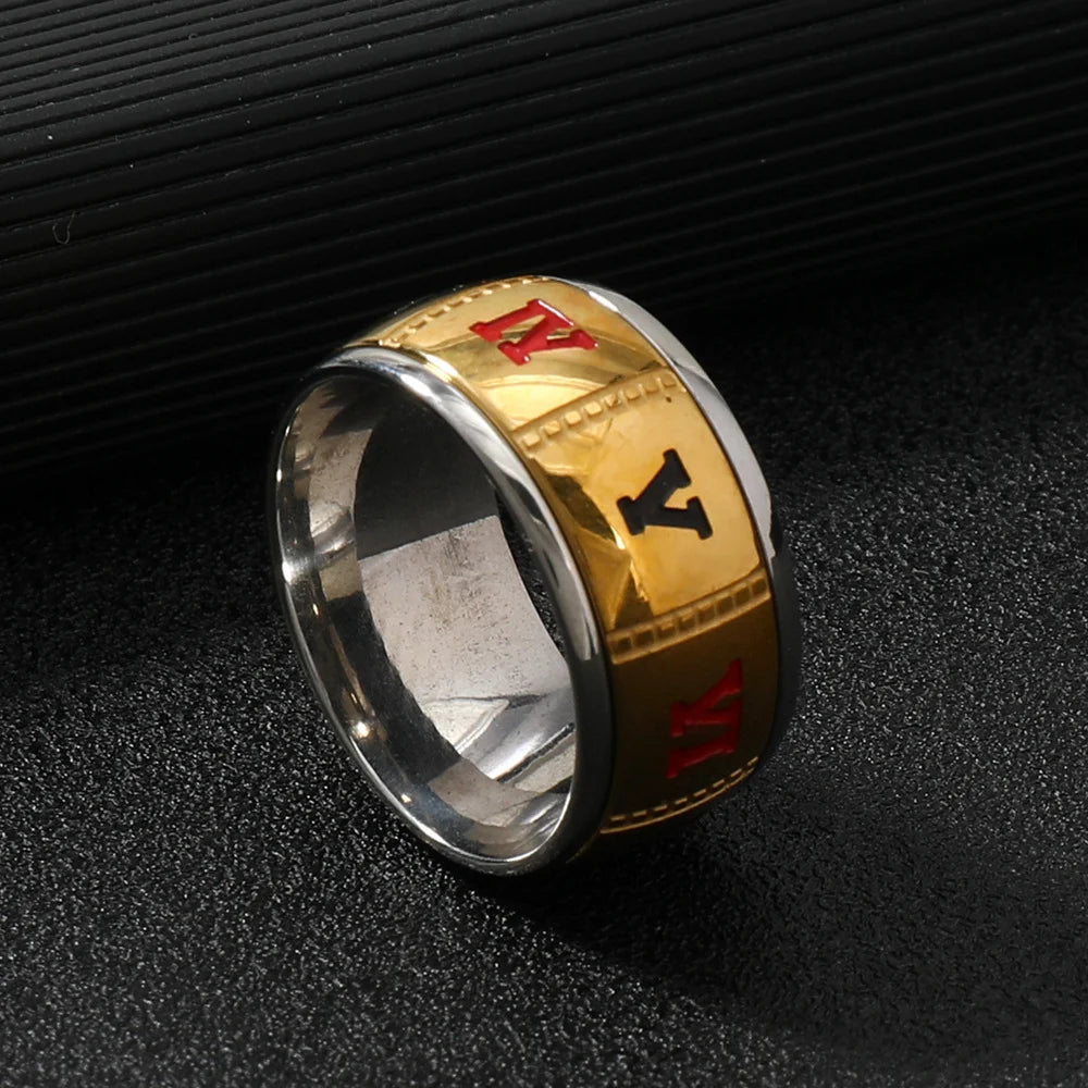 Fashion Vintage Roman numerals Lucky Poker Fidget Spinner Rings Stainless Steel For Women Men Playing Card Finger Party Jewelry