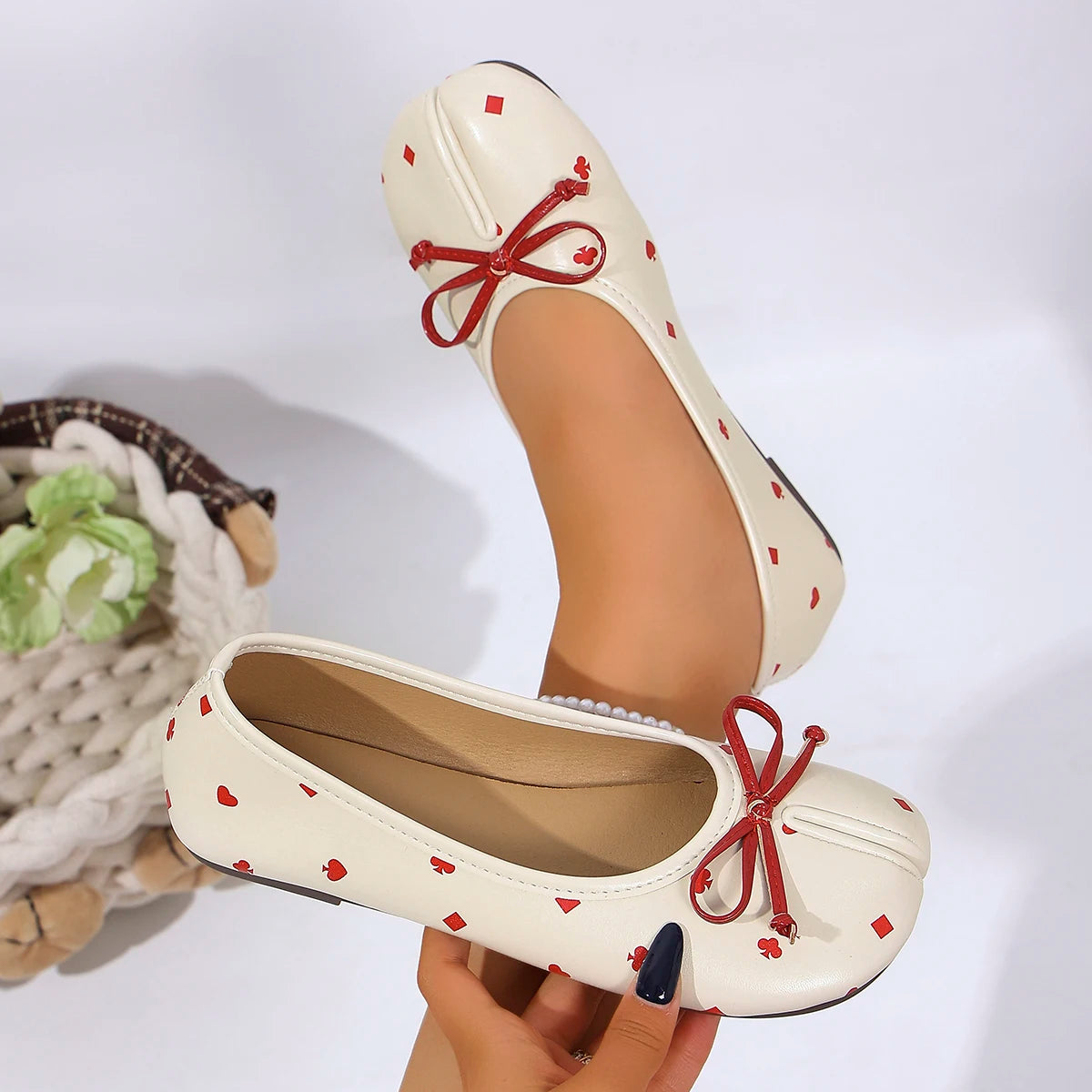 Fashion Split Toe Tabi Flats Women Cute Poker Heart Print Ballet ballerine balerine