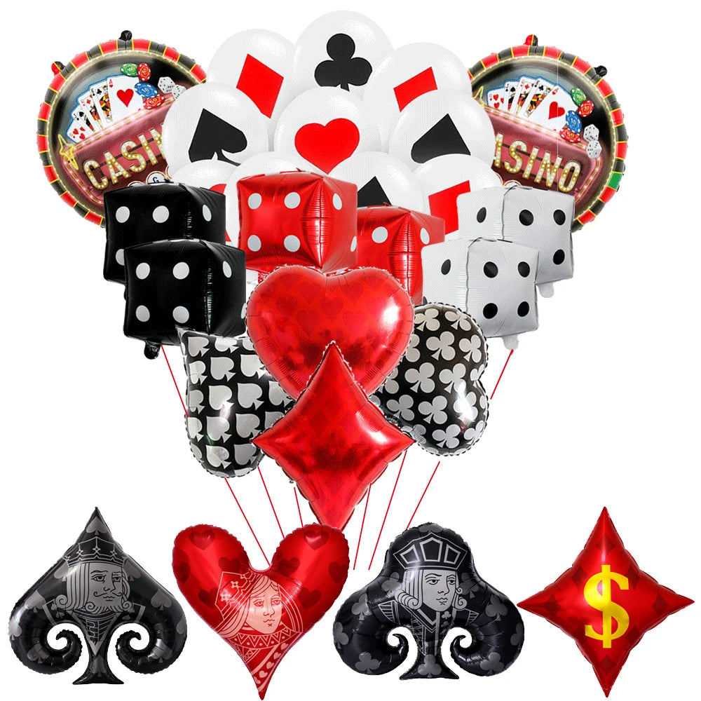 Casino Fête Décoration Dice Ballon Chanceux 7 Aluminium Ballon Latex Poker Ballons Casino Poker Fête Las Vegas Mariage Décorations