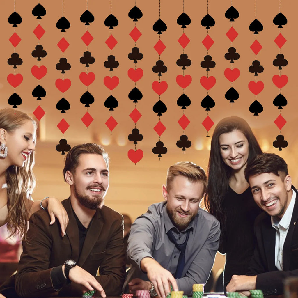 4M Las Vegas Casino Theme Papier String Guirlande Poker Carte à Jouer Wall Door Hanging pour Adultes Anniversaire Jeu Nuit Fête Decor