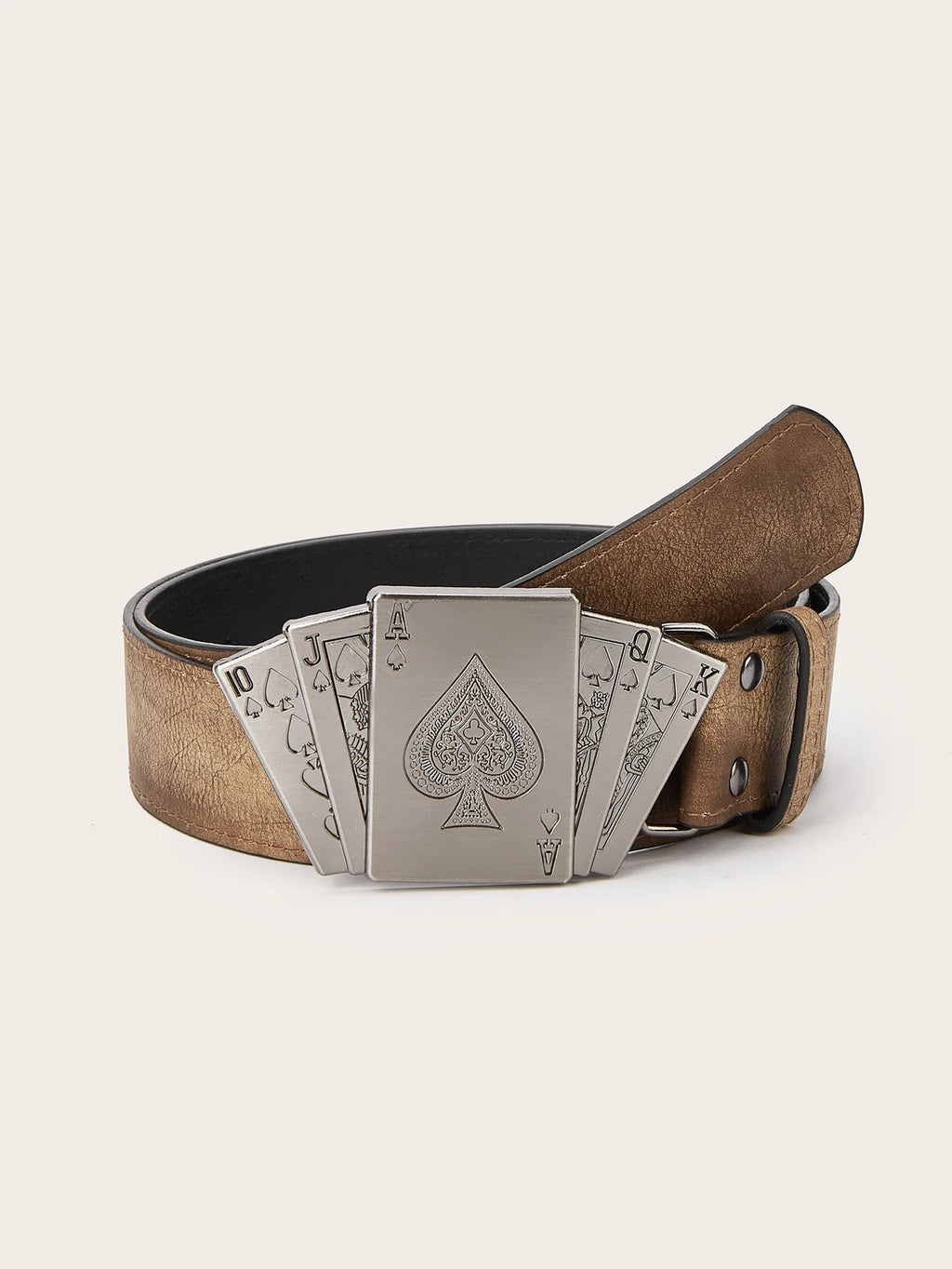 Vintage-style Femme's Faux Leather Ceinture Poker-themed Metal Boucle Ceinture pour Both Homme et Femme Punk-style Jeans Ceinture
