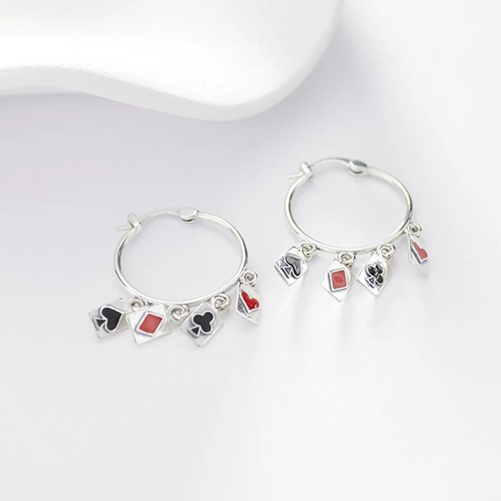 New 925 Sterling Silver Poker Suit Hoop Earrings Hypoallergenic Earrings Casual Outfit Party Earrings Jewelry Gift For Women