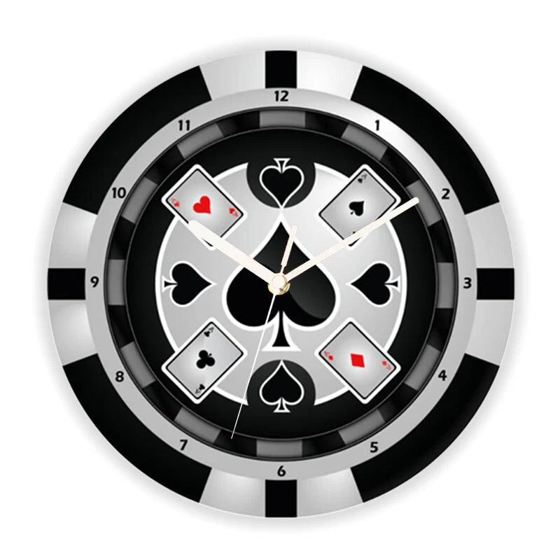 Luxury Metallic Gold Las Vegas Man Cave Game Wall Clock for Casino Poker Roulette Large Wall Watch Round Home Room Decor Gift