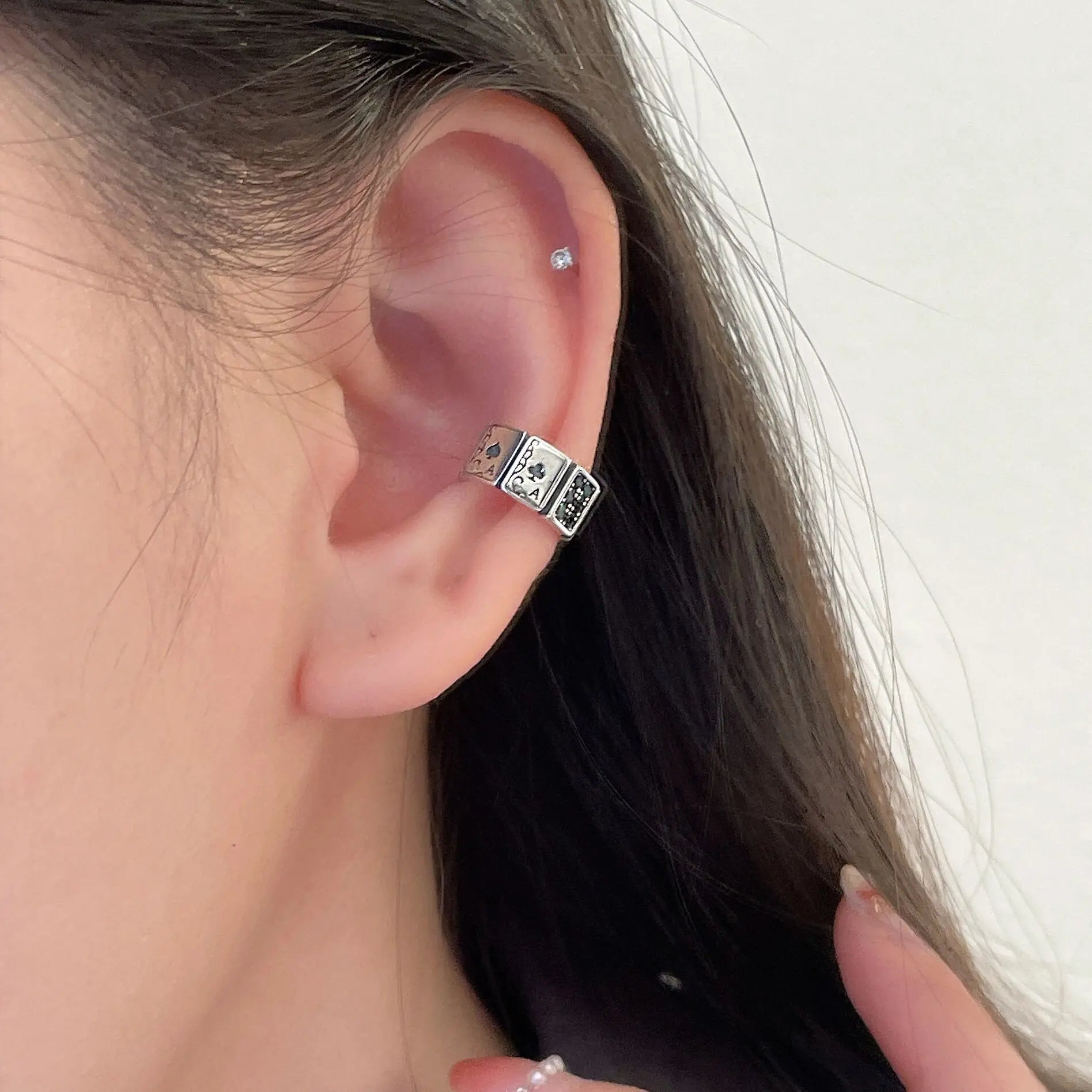 PANJBJ 925 Sterling Silver Poker Shape Ear Clip for Women Zircon Matte Design Punk HipHop Cool Jewelry Gift Dropshipping