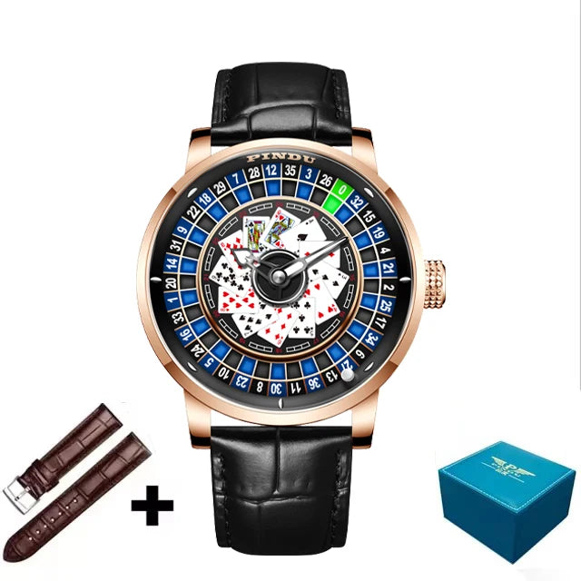 PINDU roulette series watch men's poker fully automatic mechanical watch luminous trendy men's watch large dial watch