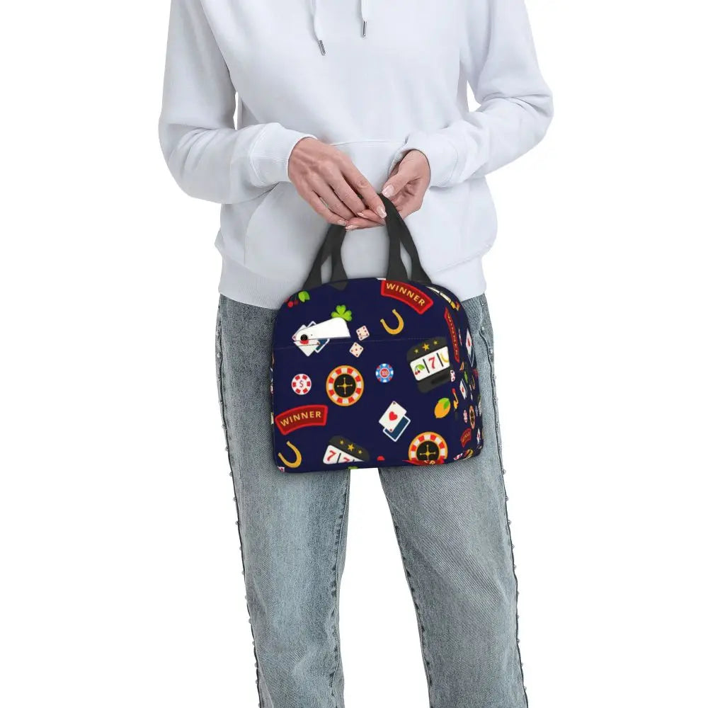 Poker Four Suits Portable Lunch Box Étanche Card Game Players Cooler Thermal Food Insulated Lunch Bag School Children Student