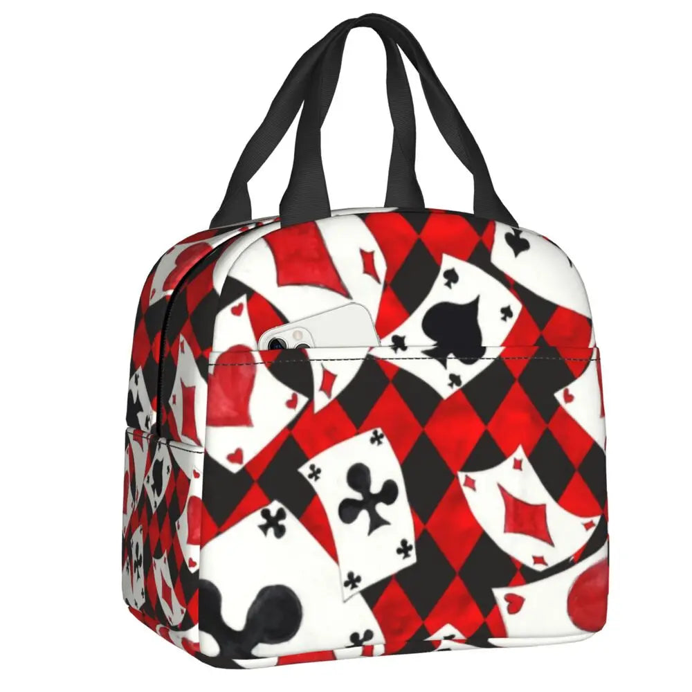 Poker Four Suits Portable Lunch Box Étanche Card Game Players Cooler Thermal Food Insulated Lunch Bag School Children Student