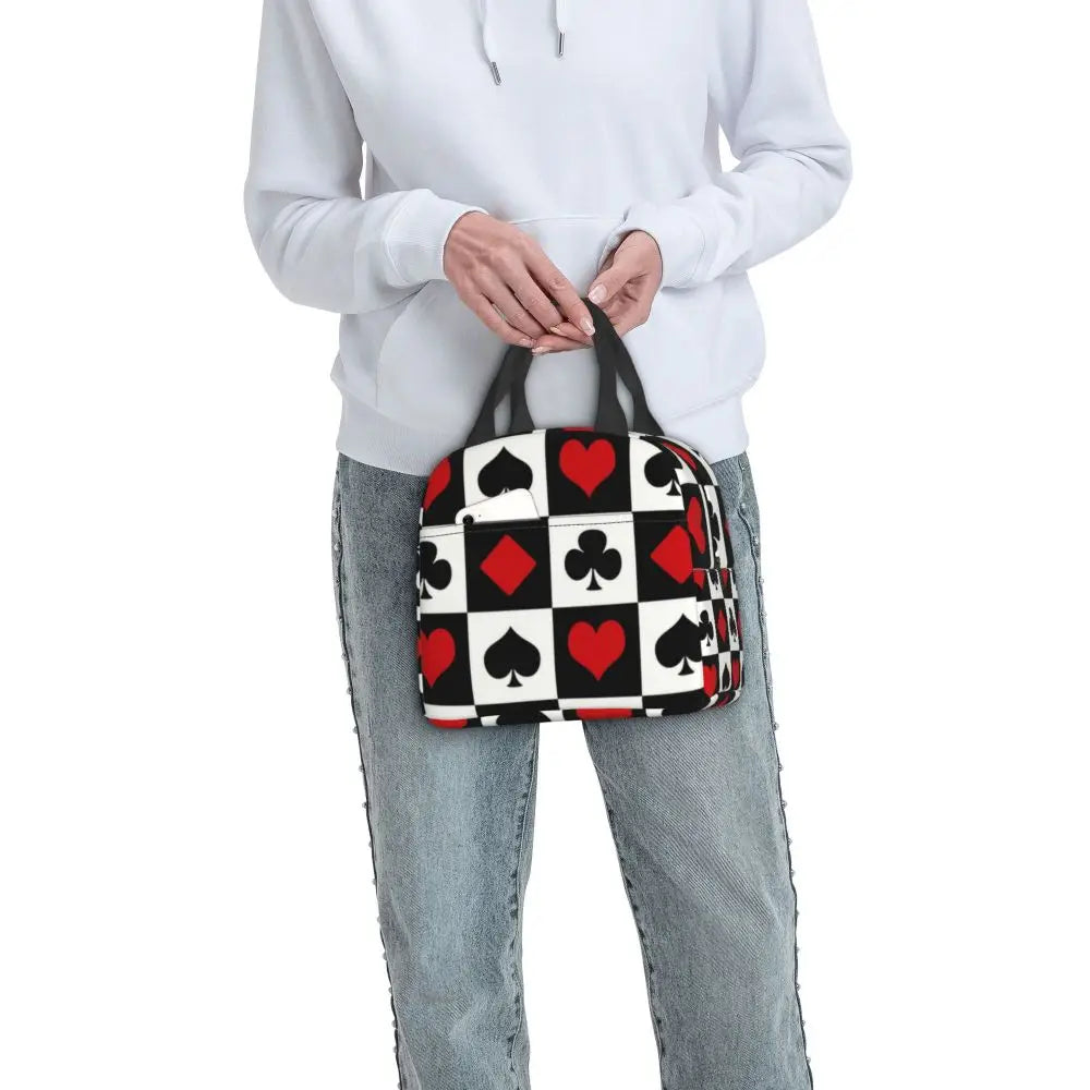 Poker Four Suits Portable Lunch Box Étanche Card Game Players Cooler Thermal Food Insulated Lunch Bag School Children Student