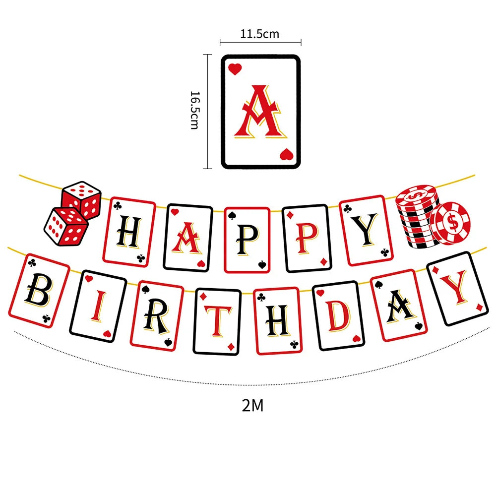 Casino Poker Anniversaire Theme Fête Décorations Casino Happy Anniversaire Bannière Poker Guirlande pour Casino Nuit Poker Events Accessoires