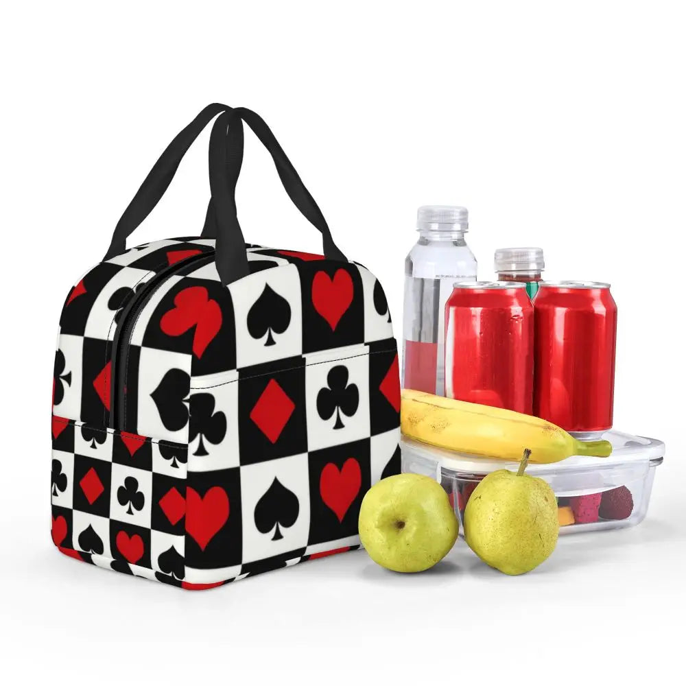 Poker Four Suits Portable Lunch Box Étanche Card Game Players Cooler Thermal Food Insulated Lunch Bag School Children Student