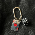 Retro Game Themed Poker & Dice Carabiner Keychain Silver Tone Metal with Ace Card Pendant And Colorful D20 Dice Detail Durable