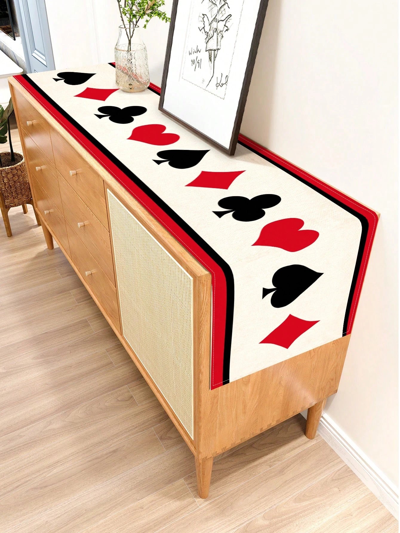 1pc Casino Nuit Carte à Jouer Suits Table Chemin de Table - Lin 2D Impressioned Decor pour Dining Table, Kitchen, Poker Fête & Jeu Nuit Gi
